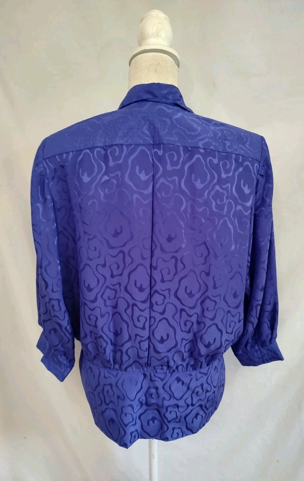 80’s Vintage Argenti Top Blouse Purple Satin Jacquard Jacket Style 3/4 Sleeve 12