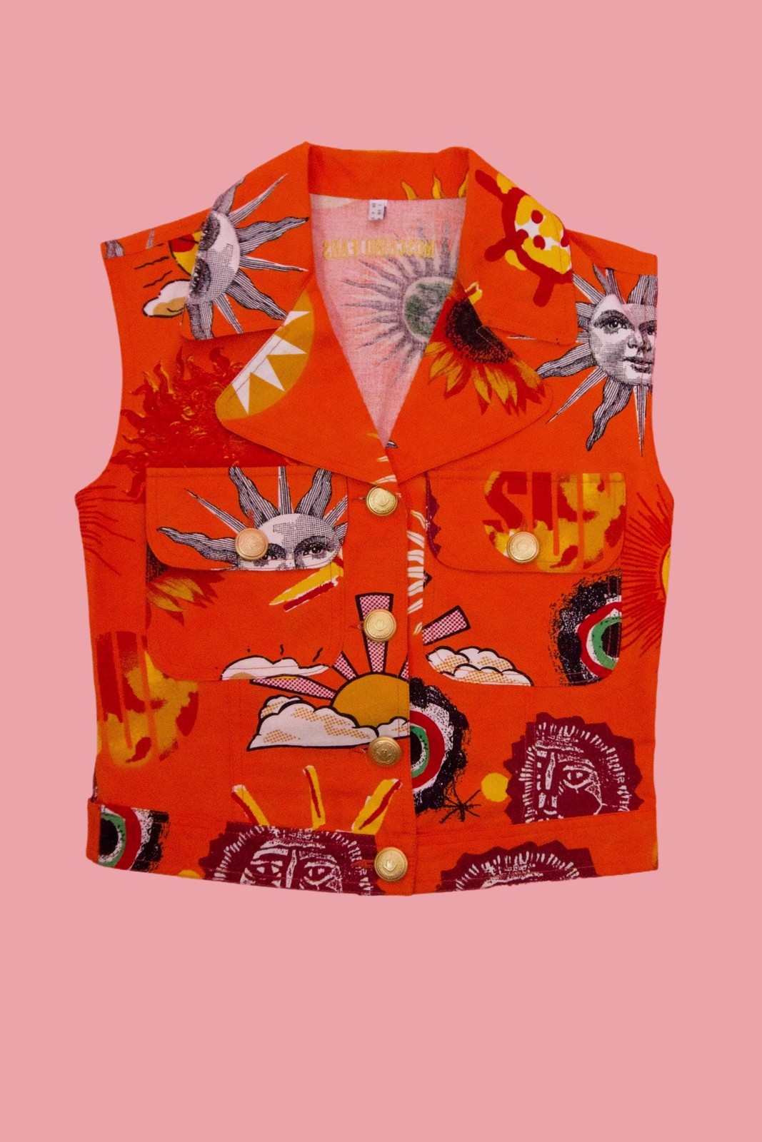 1990s MOSCHINO JEANS Orange Sun Print Cotton Vest & Skirt Set (XS)