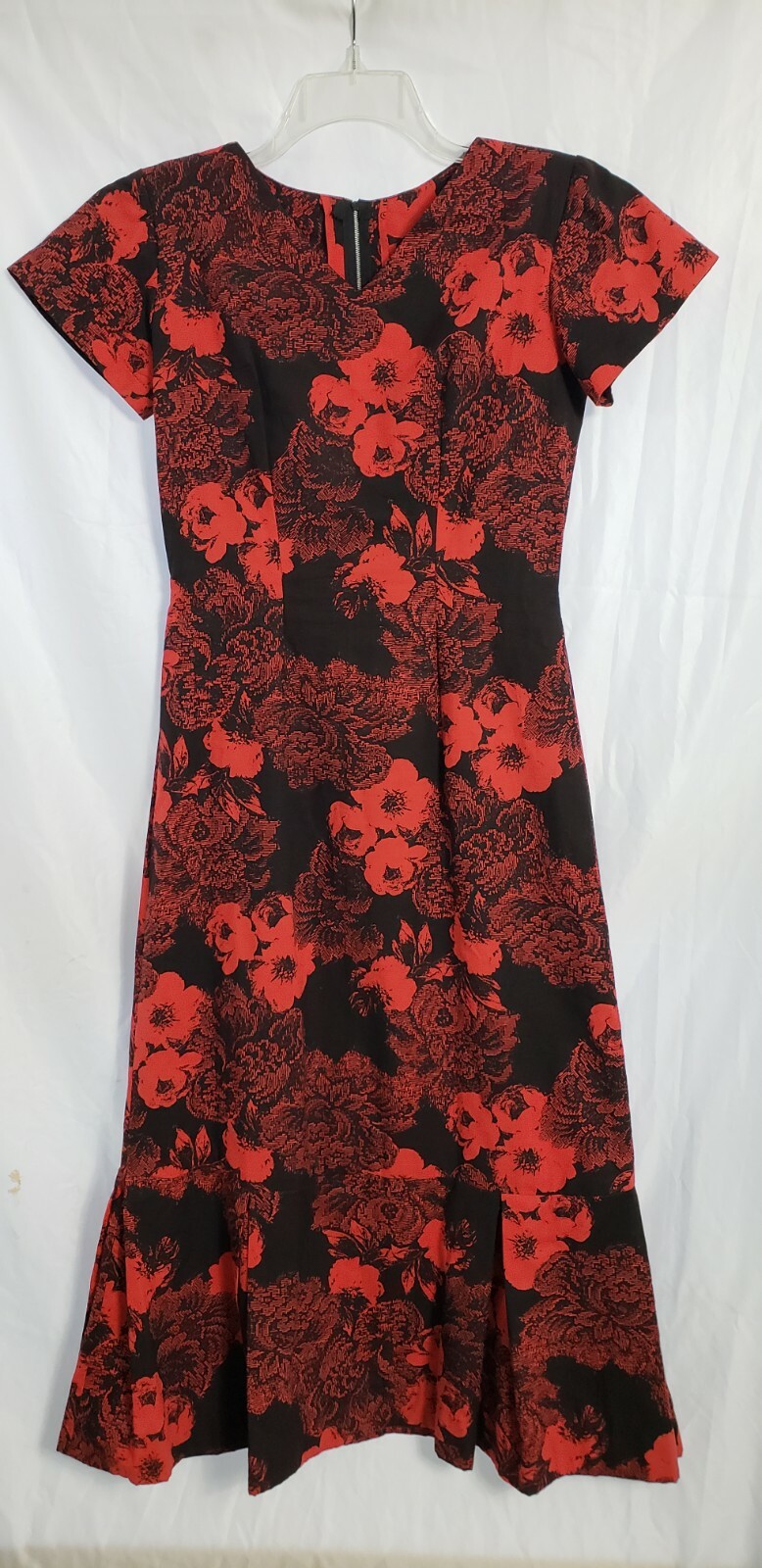 Vintage Women’s Floral Muumuu Mermaid Dress Red/Black Home-Made Unsized READ