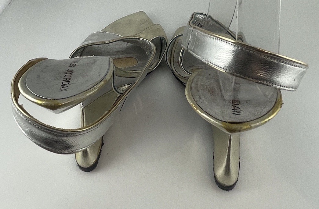 Vintage Charles Jourdan Silver Cantilever Metalic shoes Meteor Sling Back