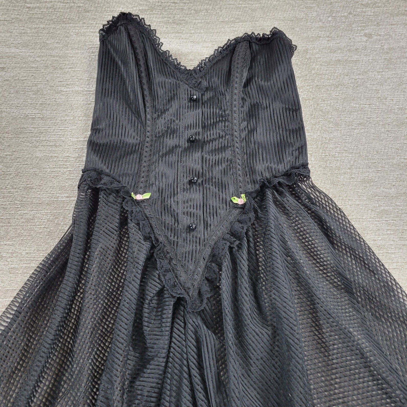 VTG Emil Bole Gothic Corset Lingerie Dress Sz S Black Sheer Mesh Maxi Grunge NEW