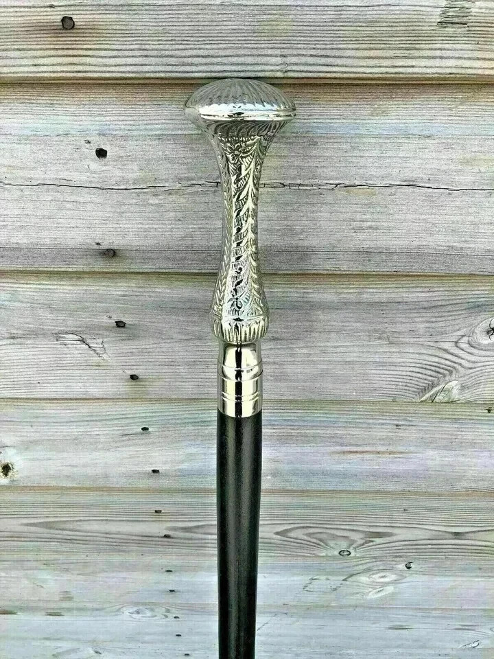 Walking Handle Stick Cane Victorian Brass Wooden Style Vintage Antique Head