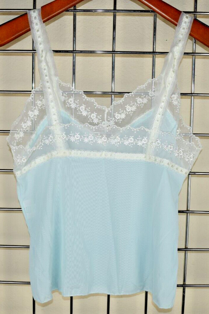 Vintage Camisole Carol Brent Size S/M 50s Pale Blue White Rose Lace Ribbon Strap