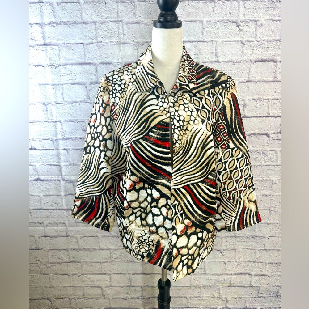 Alfred Dunner Animal Print Abstract Jacket 3/4 Sleeve Pit to Pit 22 Inches
