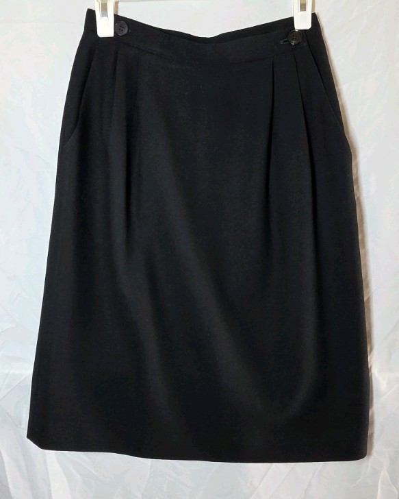 Vintage 100% Pure Wool Christian Dior Black Midi Skirt with Subtle Pleats