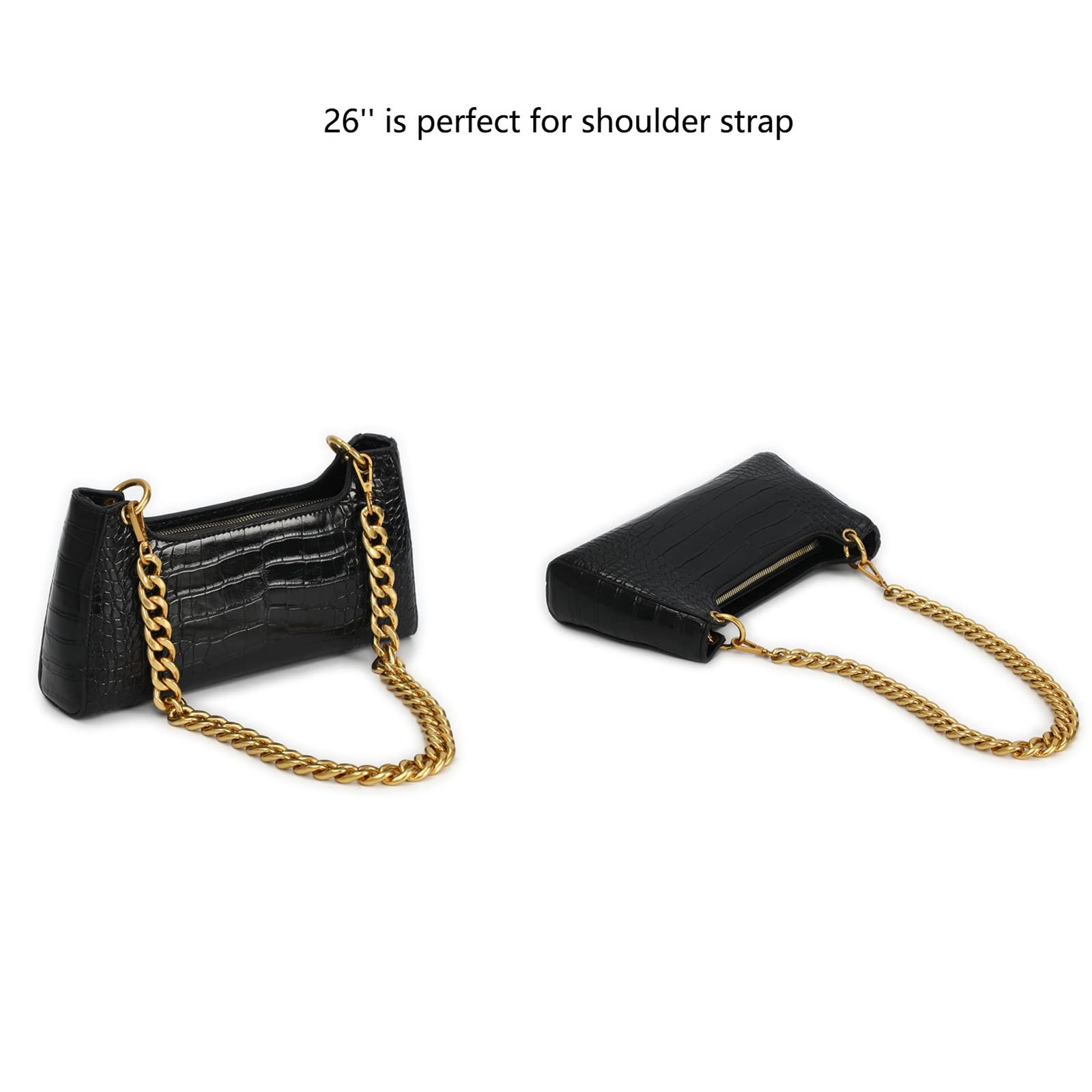 Xiazw 26 Inch Chic Metal Purse Chain Strap Handle 26 Inch, Black – Grey