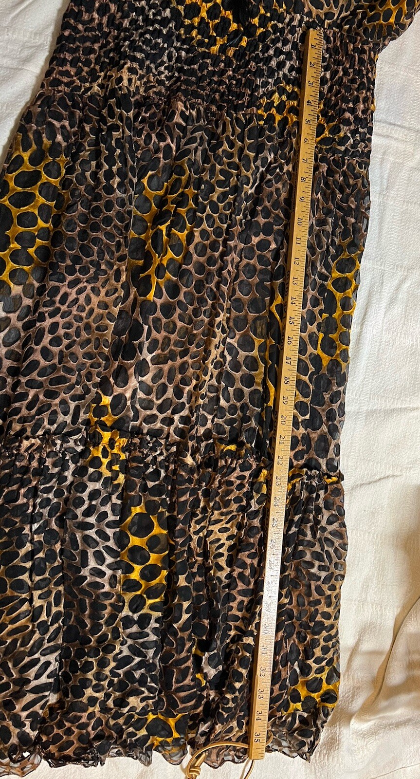 Vintage 80’s Diane Fries Ruffle Tiered Maxi Midi Dress Hobo Flowy Animal Print