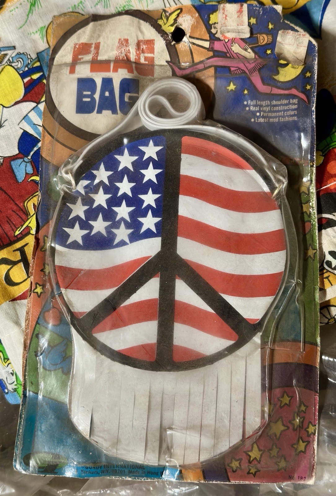 Vintage Hippie TOTEM BAG PURSE US Flag Peace Sign 1971 Vietnam NOS