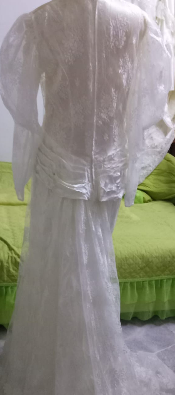 Vintage 80s 90s Pronuptia Paris White Long Sleeve Wedding Gown Dress | S