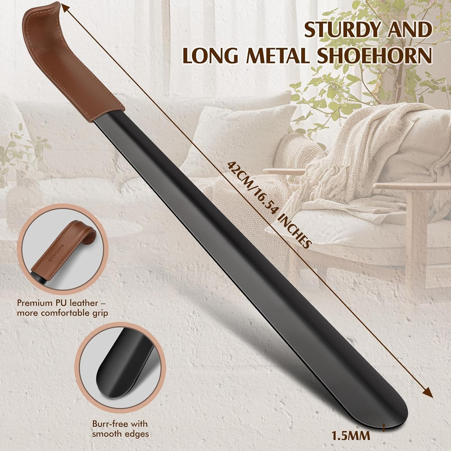 Shoe Horn Long Handle for Seniors Men Women,Metal Long Shoehorn for Boots