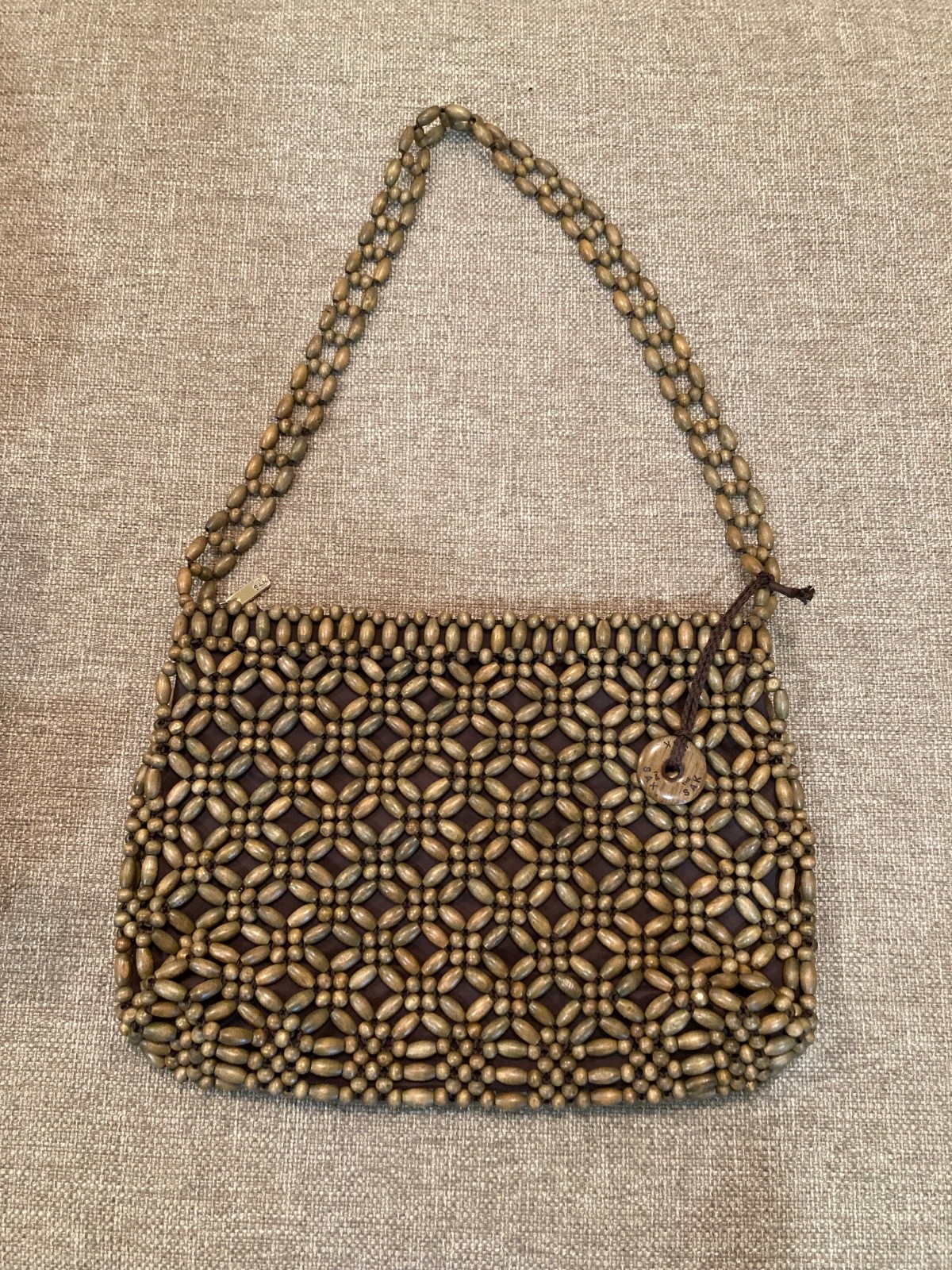 Vintage The Sak Wooden Bead Shoulder Purse/Bag Boho