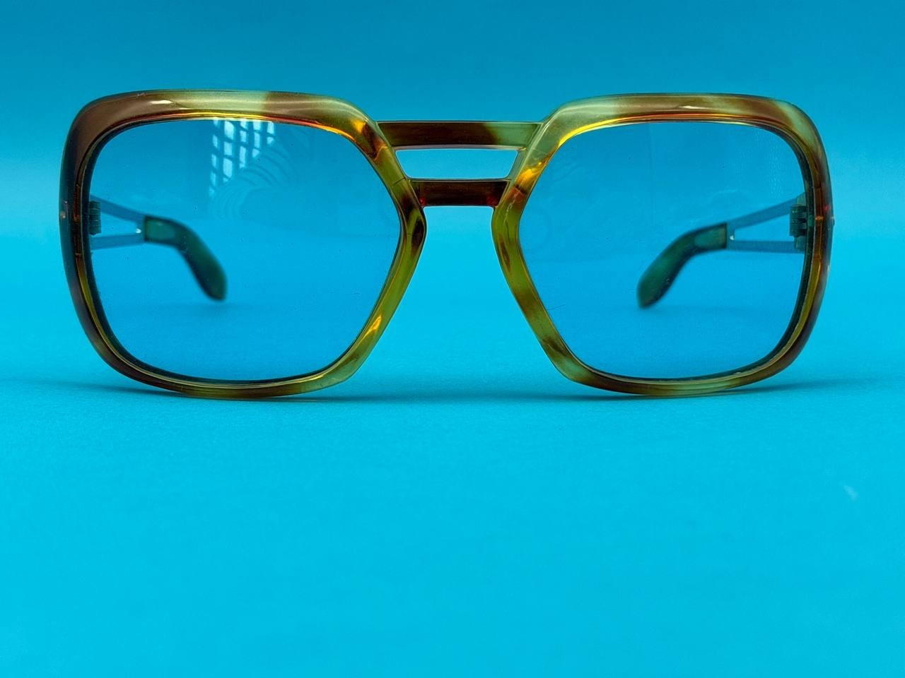 Vintage Oversized Square Eyeglasses Frames Brown Marble Clear Lens France 80s