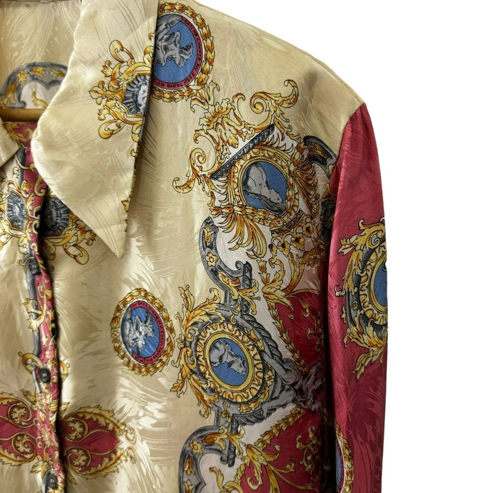 Vintage German Button Down Blouse Versailles Royal Elegant 100% Silk & Acetate
