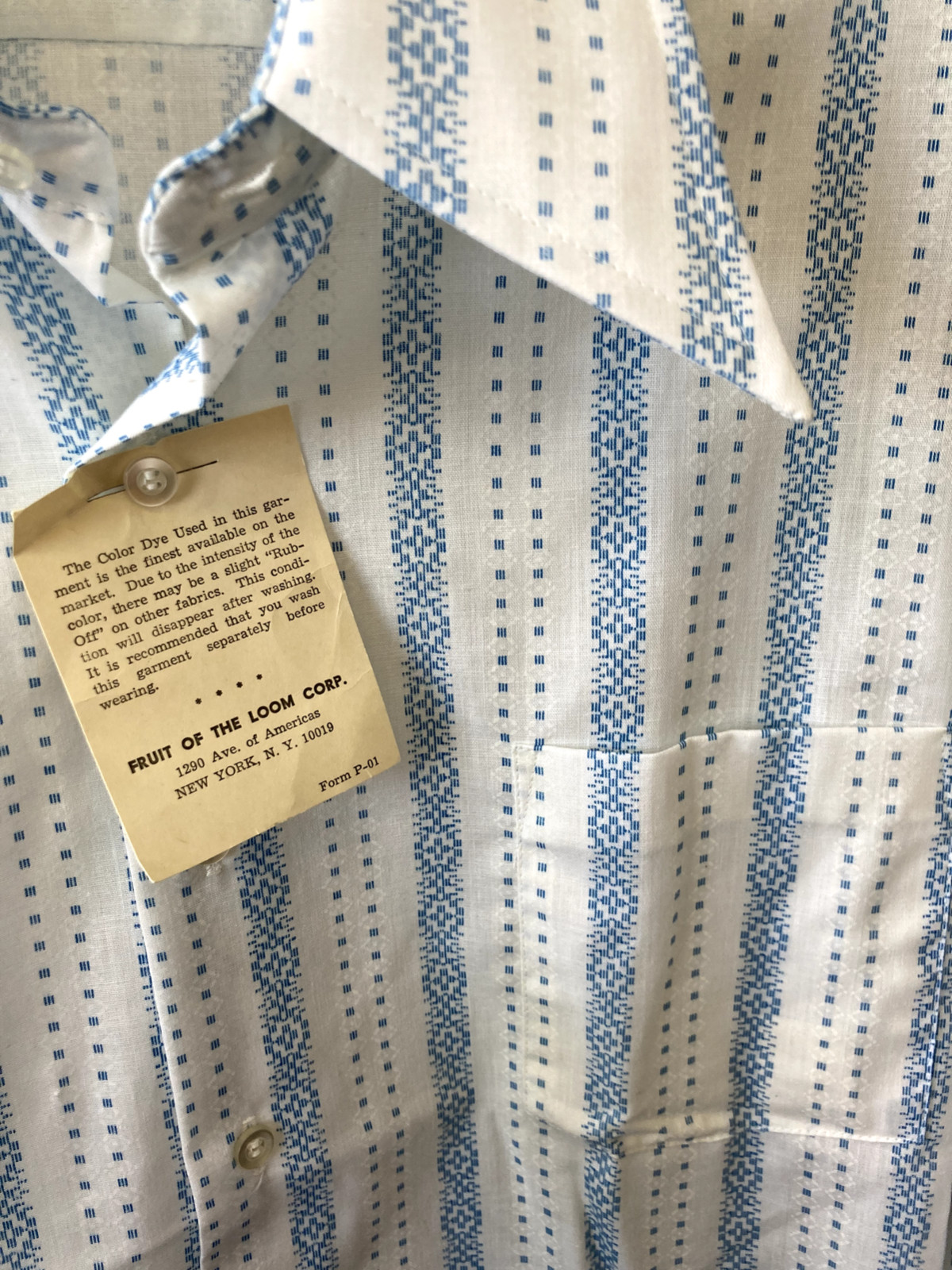 NWT 1970’s Xanadu Fruit Of The Loom Blue White Sleeve Long Shirt 16/32 (MED) USA
