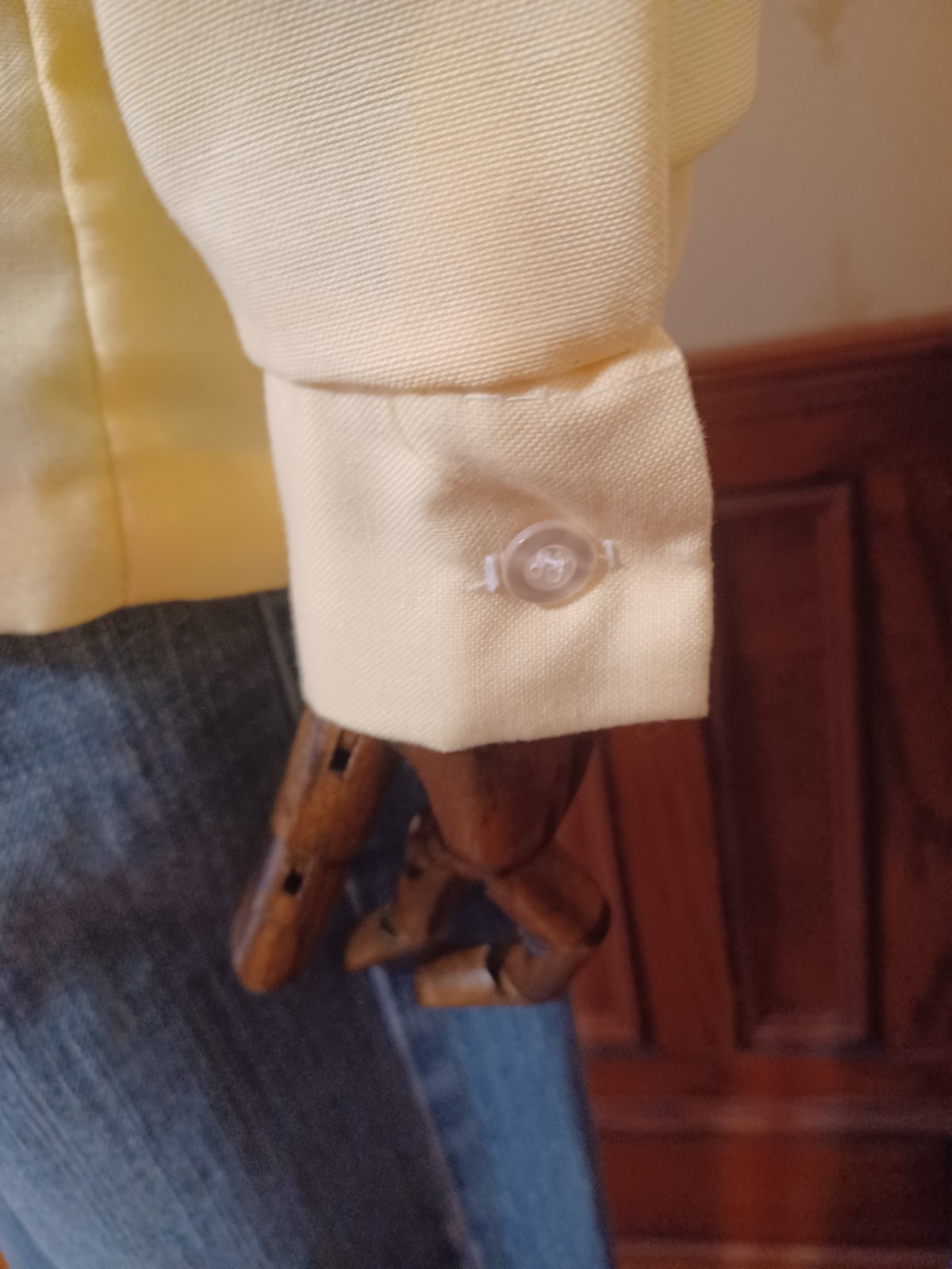 Vintage 1960s/70s Butter Yellow Cotton Blend Mandarin Collar Cottagecore Top