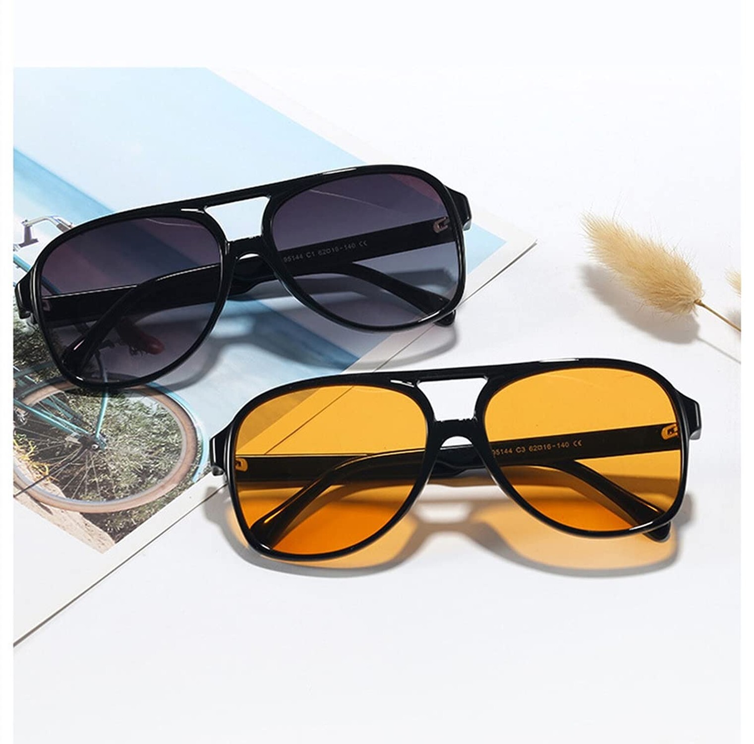 Vintage Aviator Sunglasses for Women Men 70s Glasses Retro Oversized Yellow L…