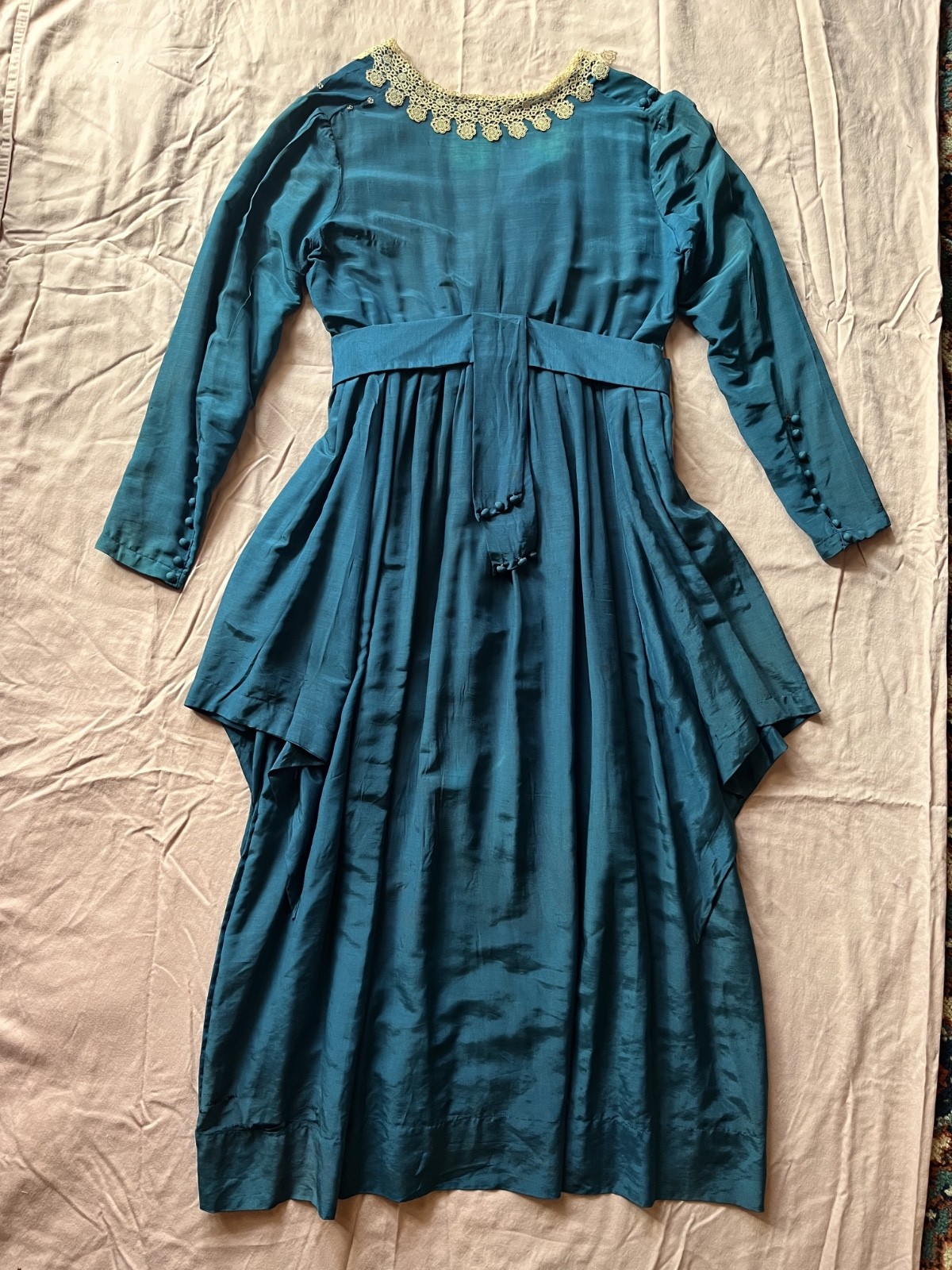 1910s 1900s antique Turquoise Silk Dress – M/L