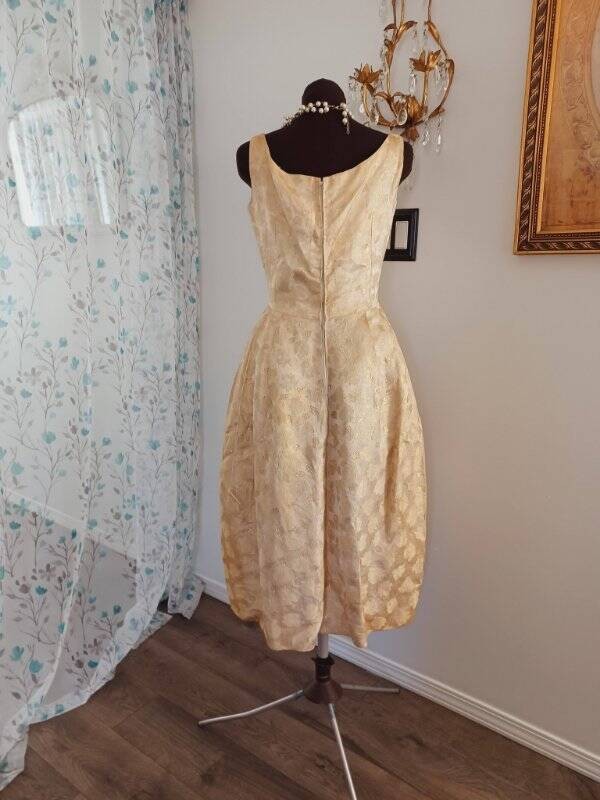 Vintage 1950’s Gold Balloon Dress From Paris Sleeveless Lorene Victor Hugo S
