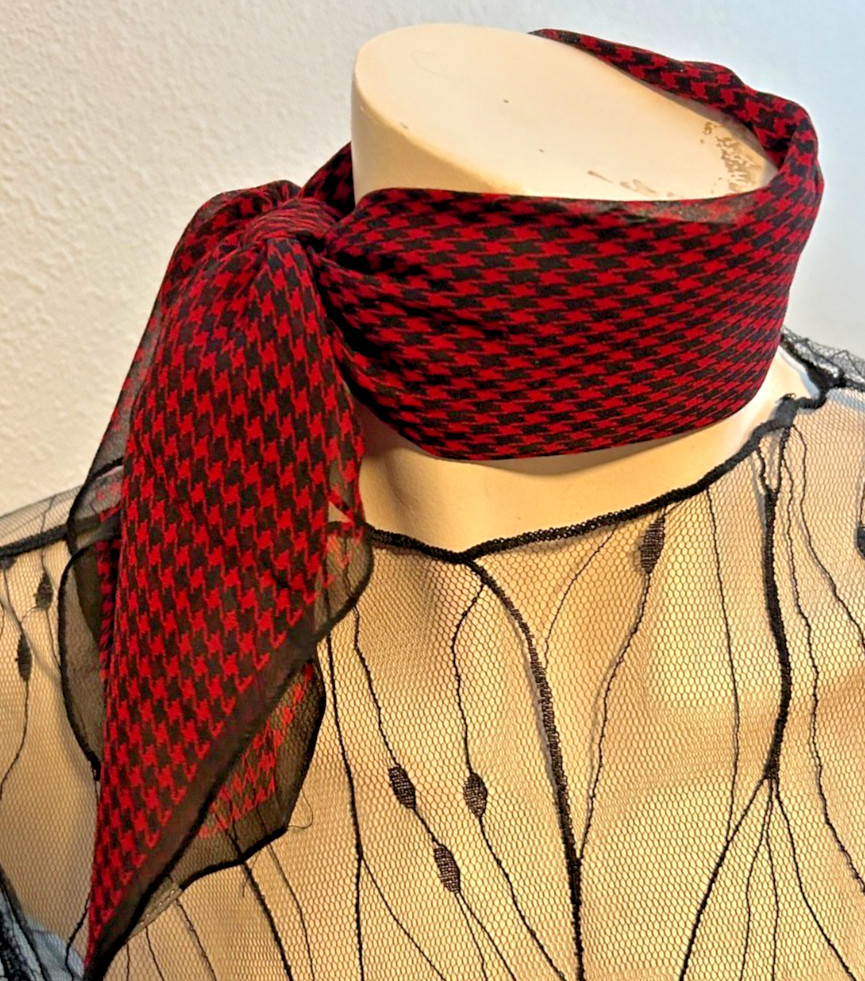 Harolds – Vintage 19.5 x 19 In. Red, Black, Color Geometric Silk Scarf -VS-98