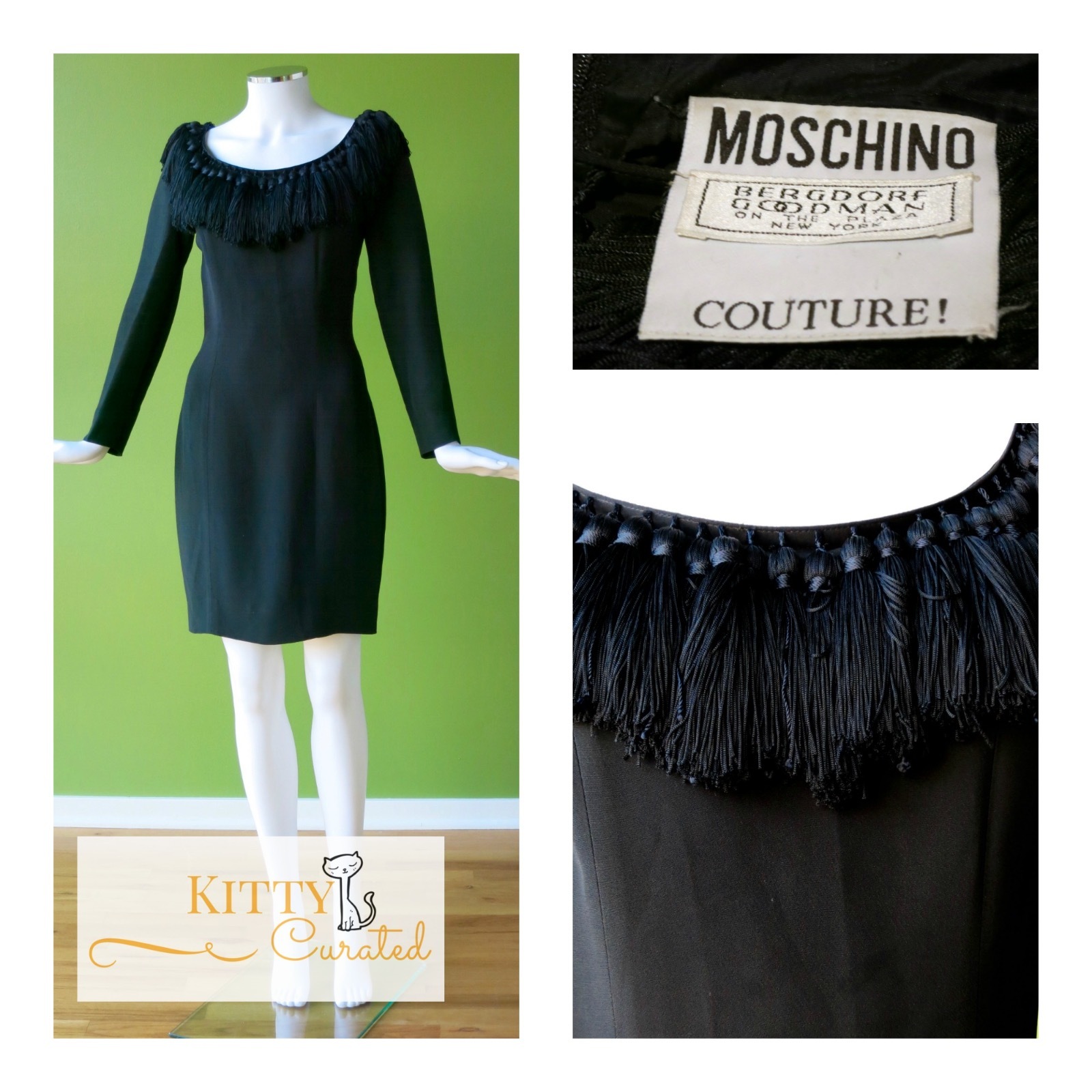 Gorgeous! Vintage Moschino Couture Tassled Little Black Dress – Size 6