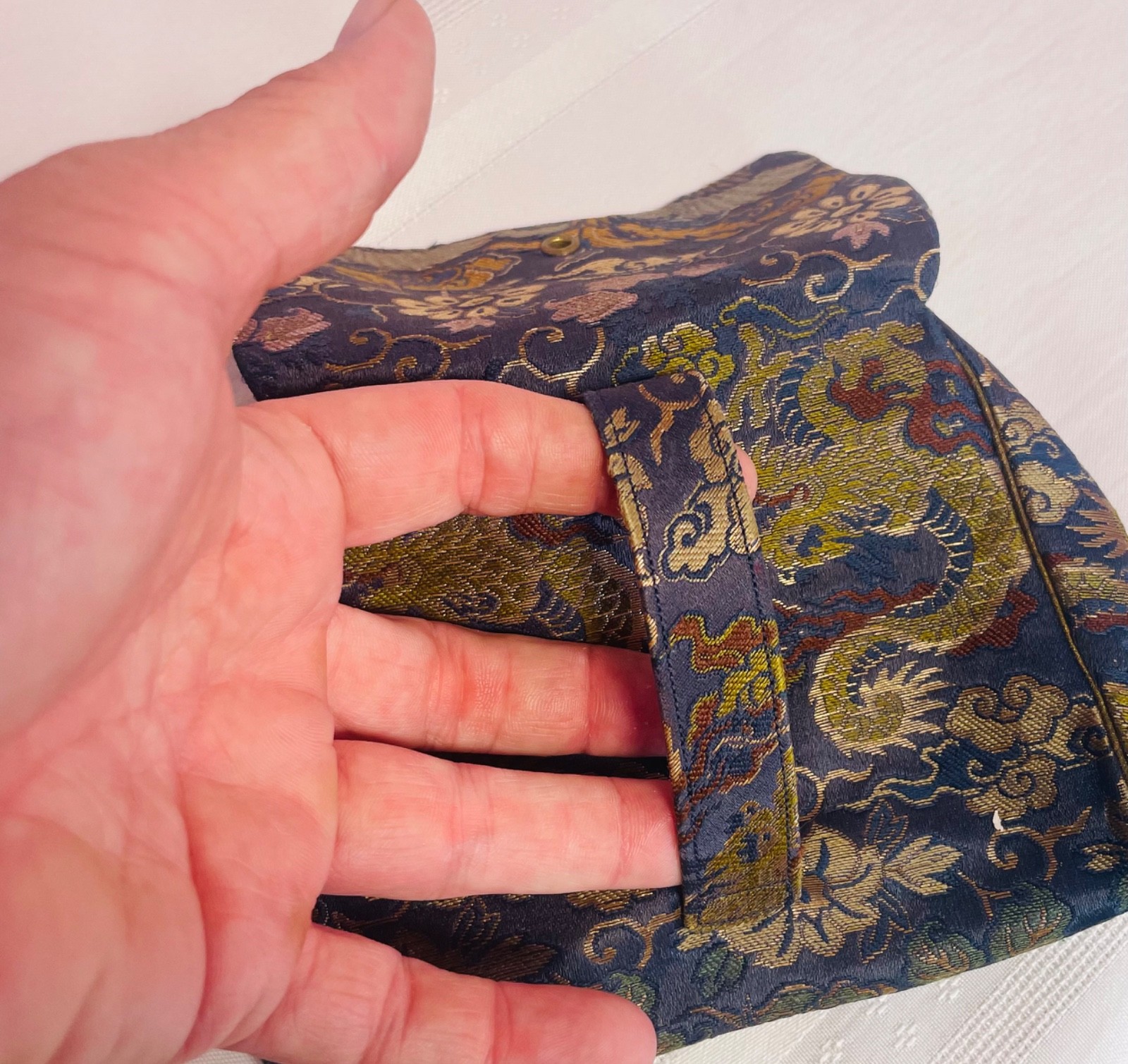 Antique 1920s Chinese Silk Brocade Clutch Art Deco Jade Jadeite Carnelian Purse