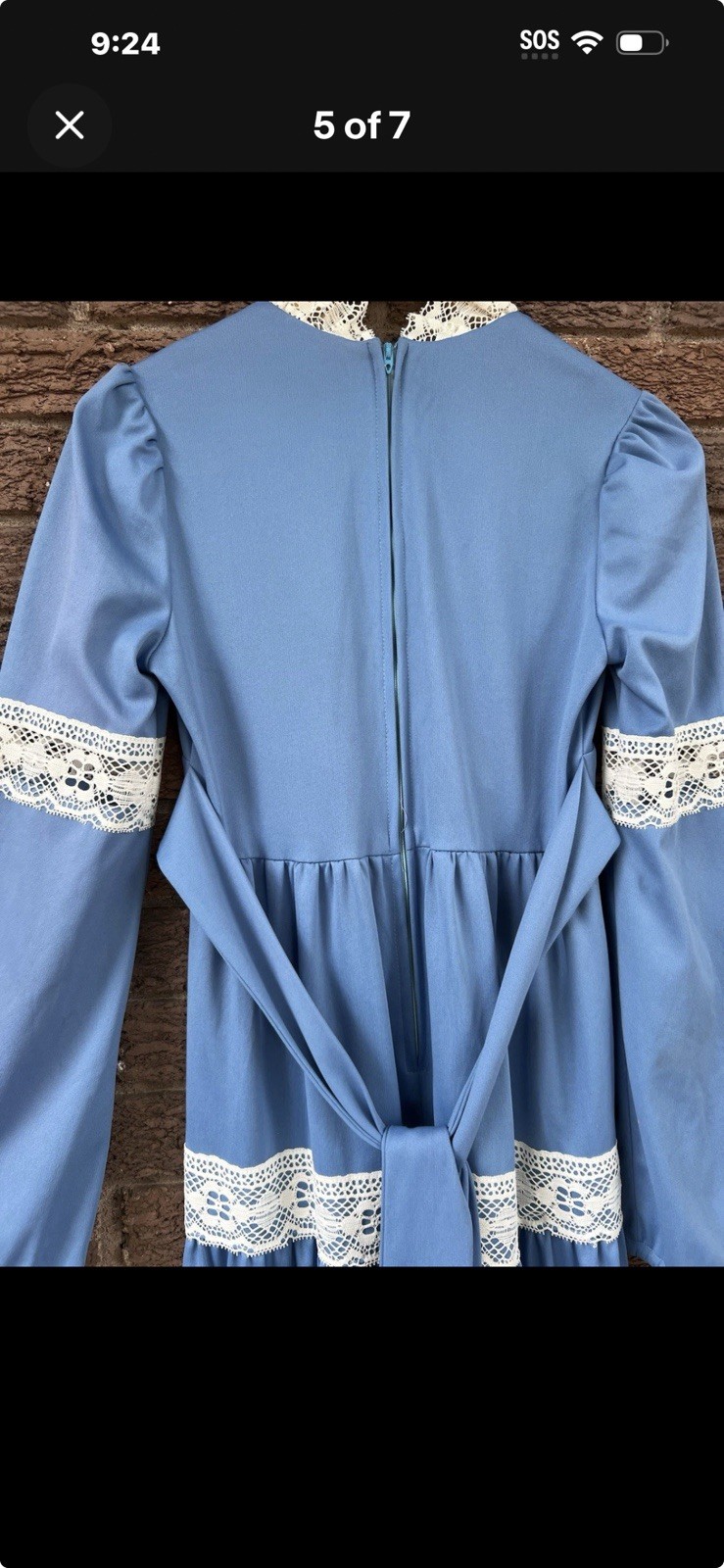 Vintage 1970’s Cottage Core Prairie Maxi Dress Blue Romantic Medium