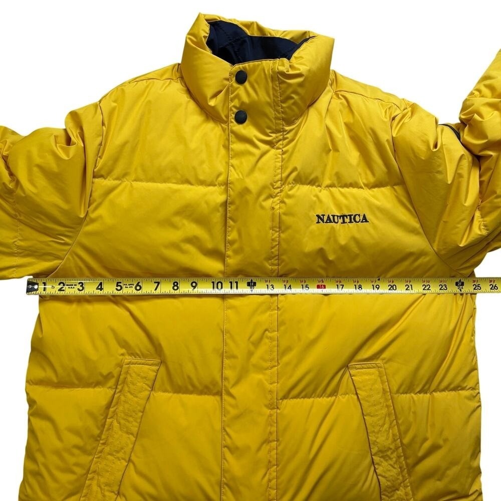 Nautica Sailing Puffer Jacket Vintage Reversible Blue Color Block Yellow 2XL 90s