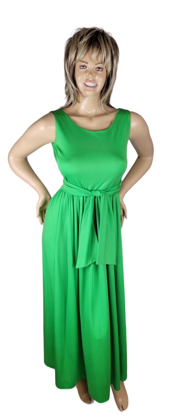 Vintage Jonathan Logan 60s/70s Green Fit & Flare Bow A-Line Maxi Midi Dress Sz 9