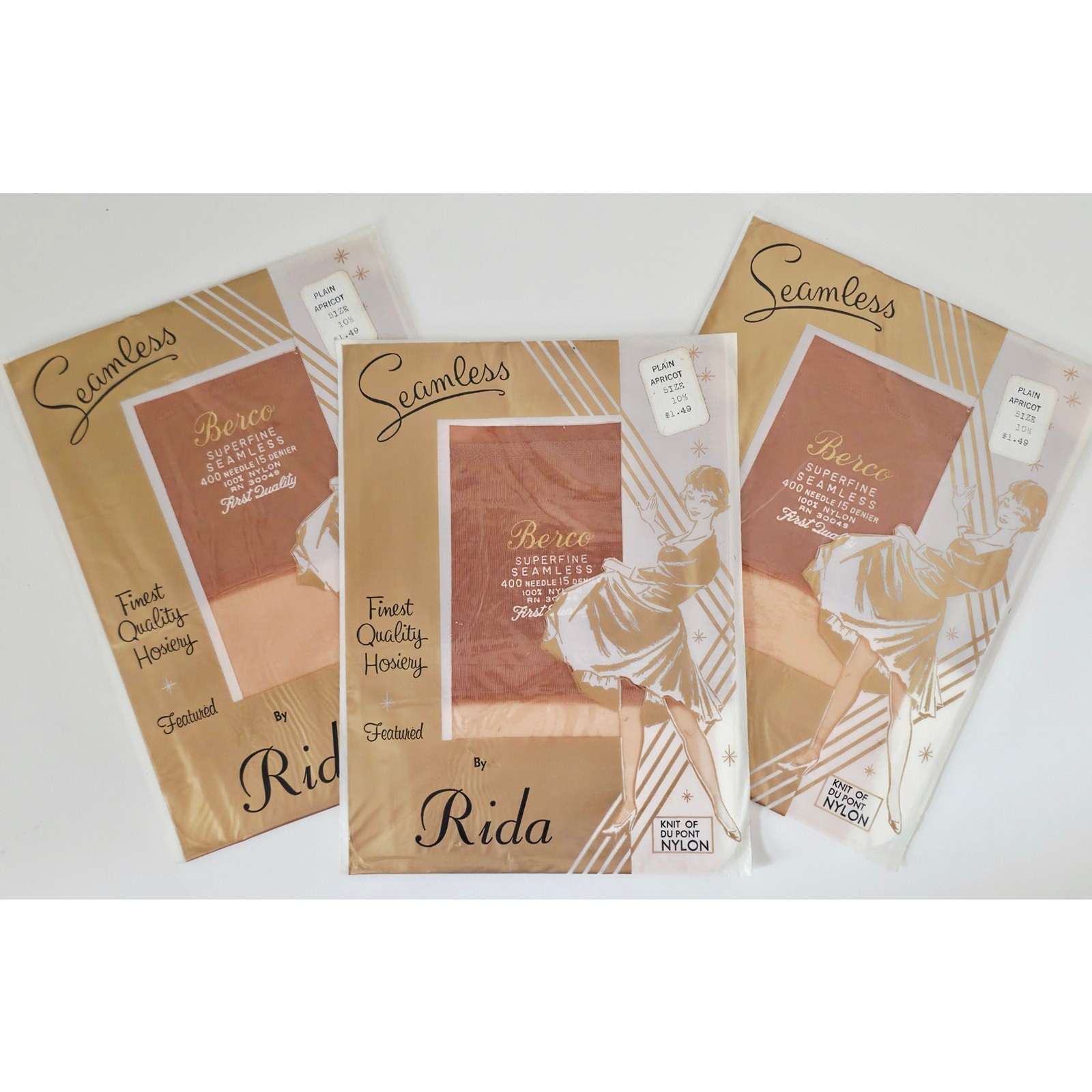 VINTAGE *NEW* 1960’s Superfine 400 Needle 15 Denier Pantyhose Size 10.5 Set 3