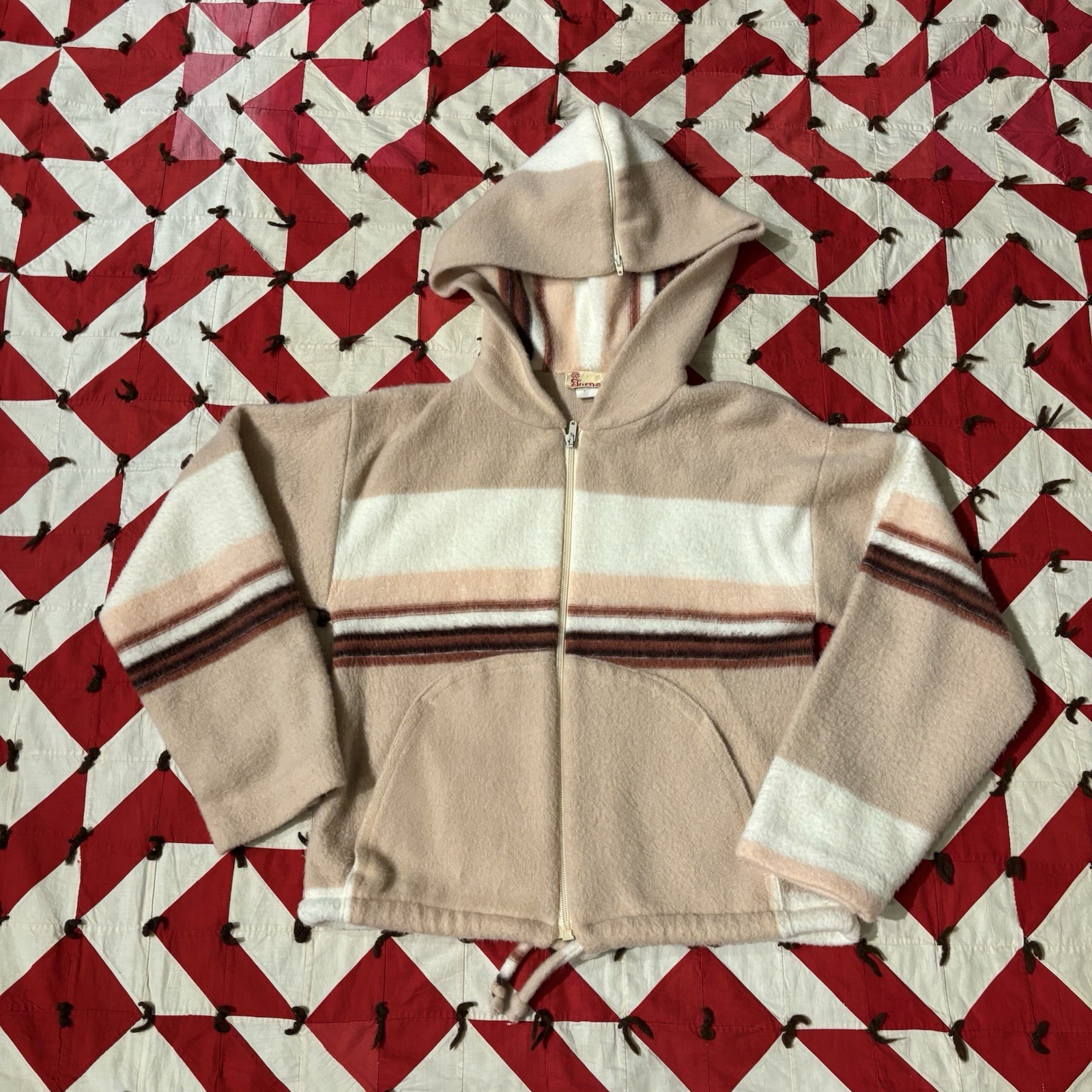 Vintage 1970s Polyester Blend Hoodie Women’s Striped As Is READ