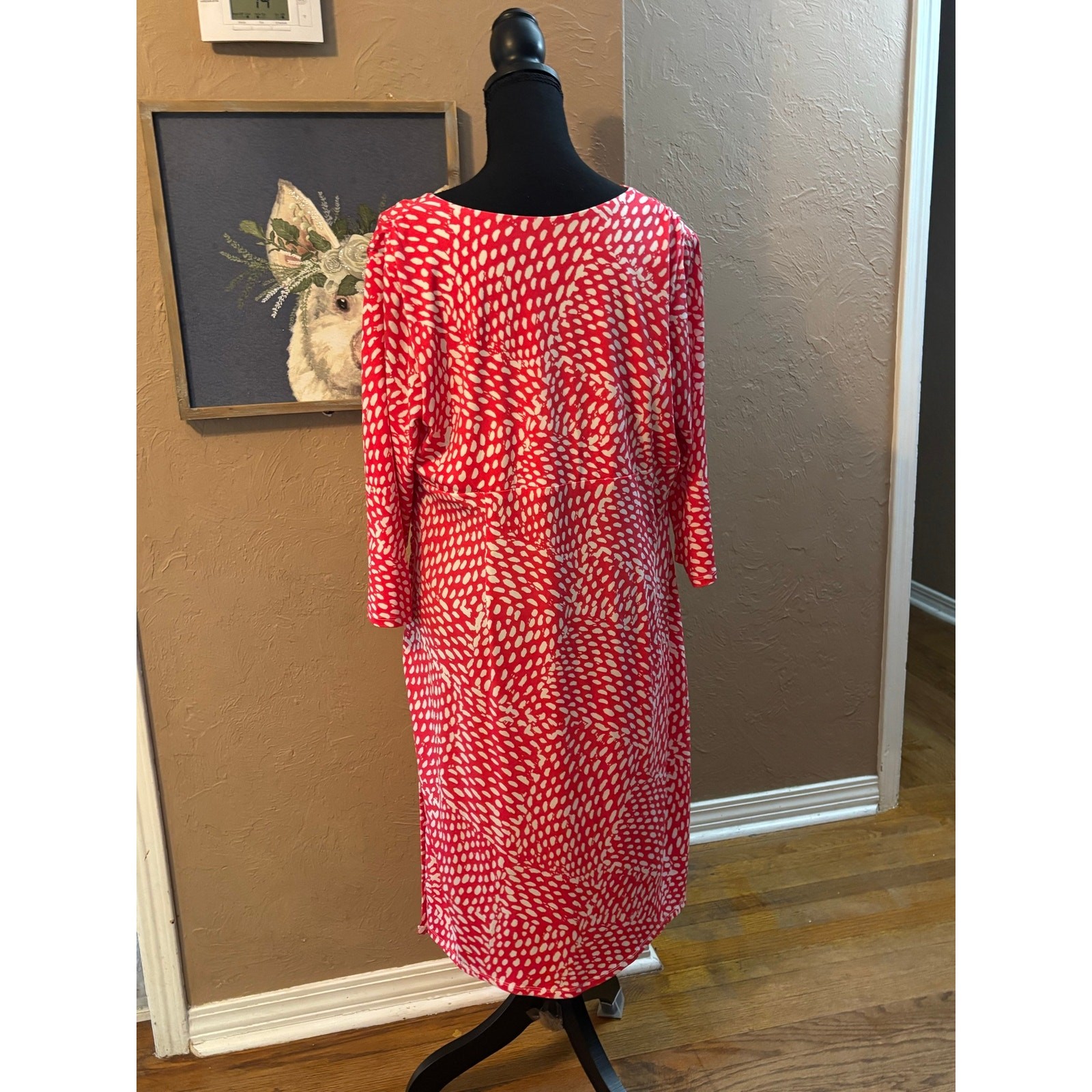 Dressbarn Coral And White Paint Splash Print Dress Womens 14