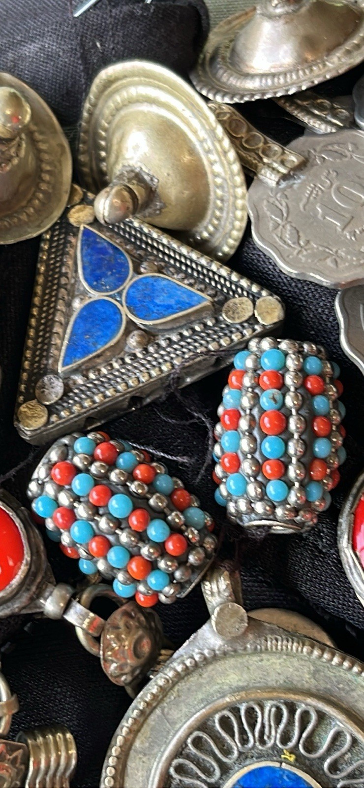 Vtg Kuchi Tribal Belly Dance Coin Bra Lapis Stones Coins 1940s-1970s FREE SHIP