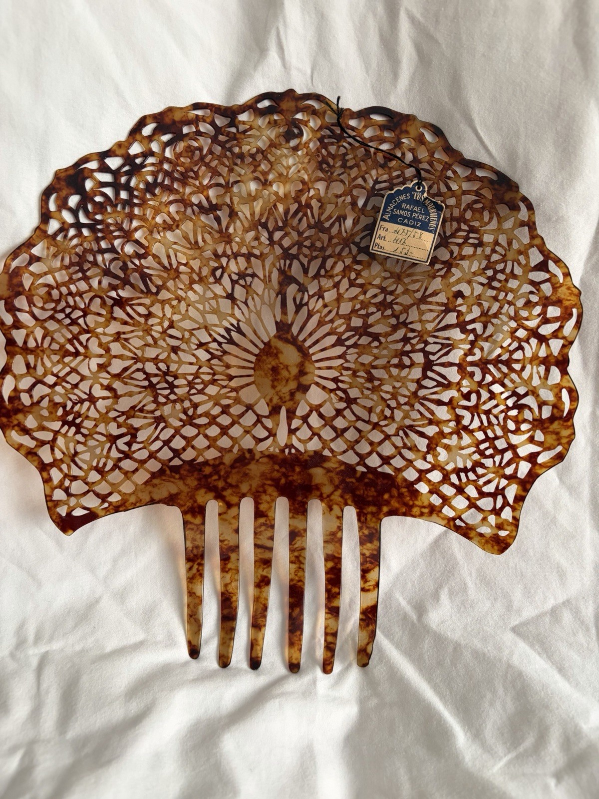 Large Celluloid Spanish Peineta Mantilla Hair Comb Vintage Antique