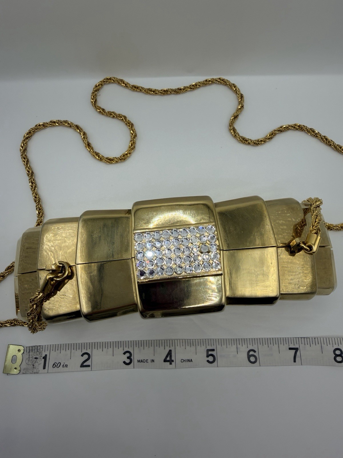 Vintage Italy for Burdines Gold Metal Fan Clutch Art Deco Evening Bag Purse