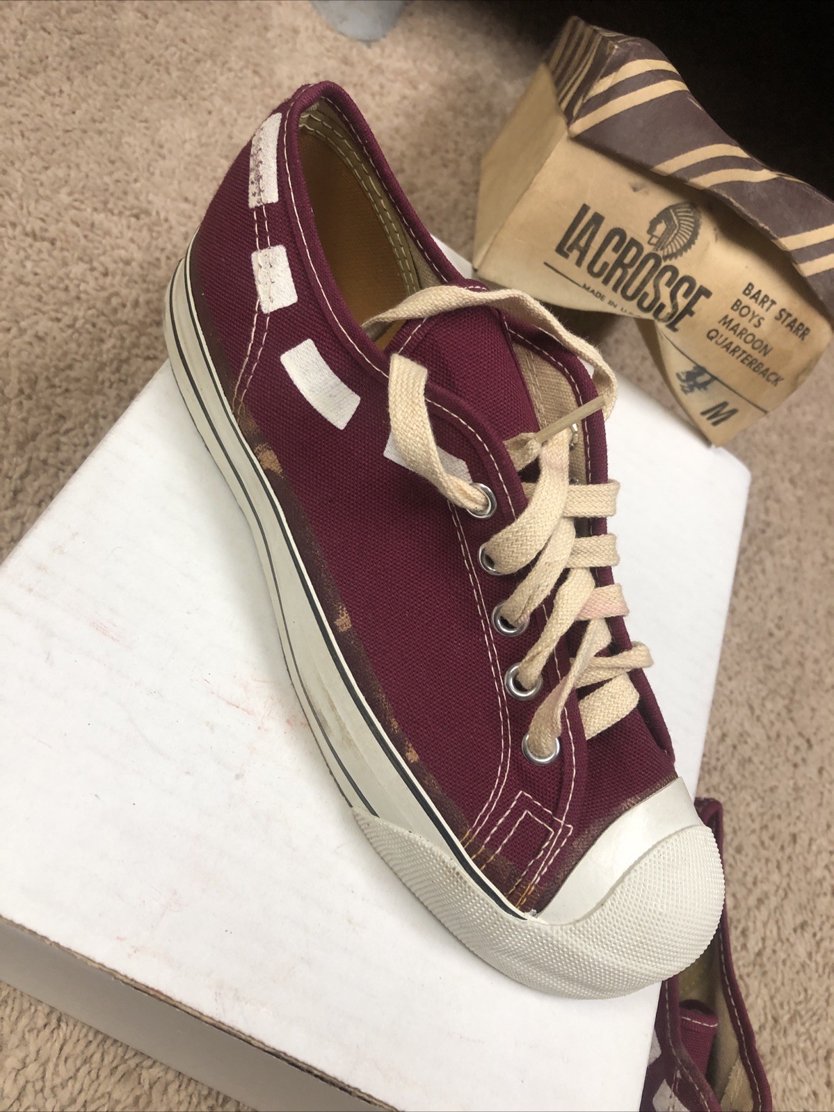 Vintage Lacrosse Bart Starr Quarterback Cut Low Top Canvas Sneaker 3 1/2 USA