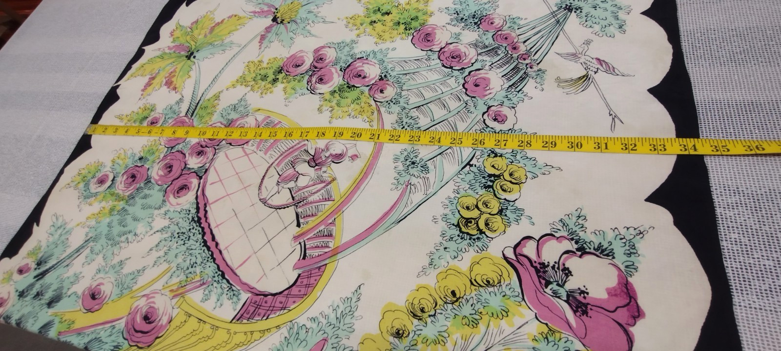 Vintage 30s 40s Scarf Dancer Spring Roses Parachute Fabric Rare Acetate Rayon