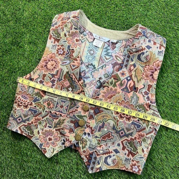 Vintage 90s Bar None Floral Tapestry Vest Multicolor Boho Cottage Core Western L