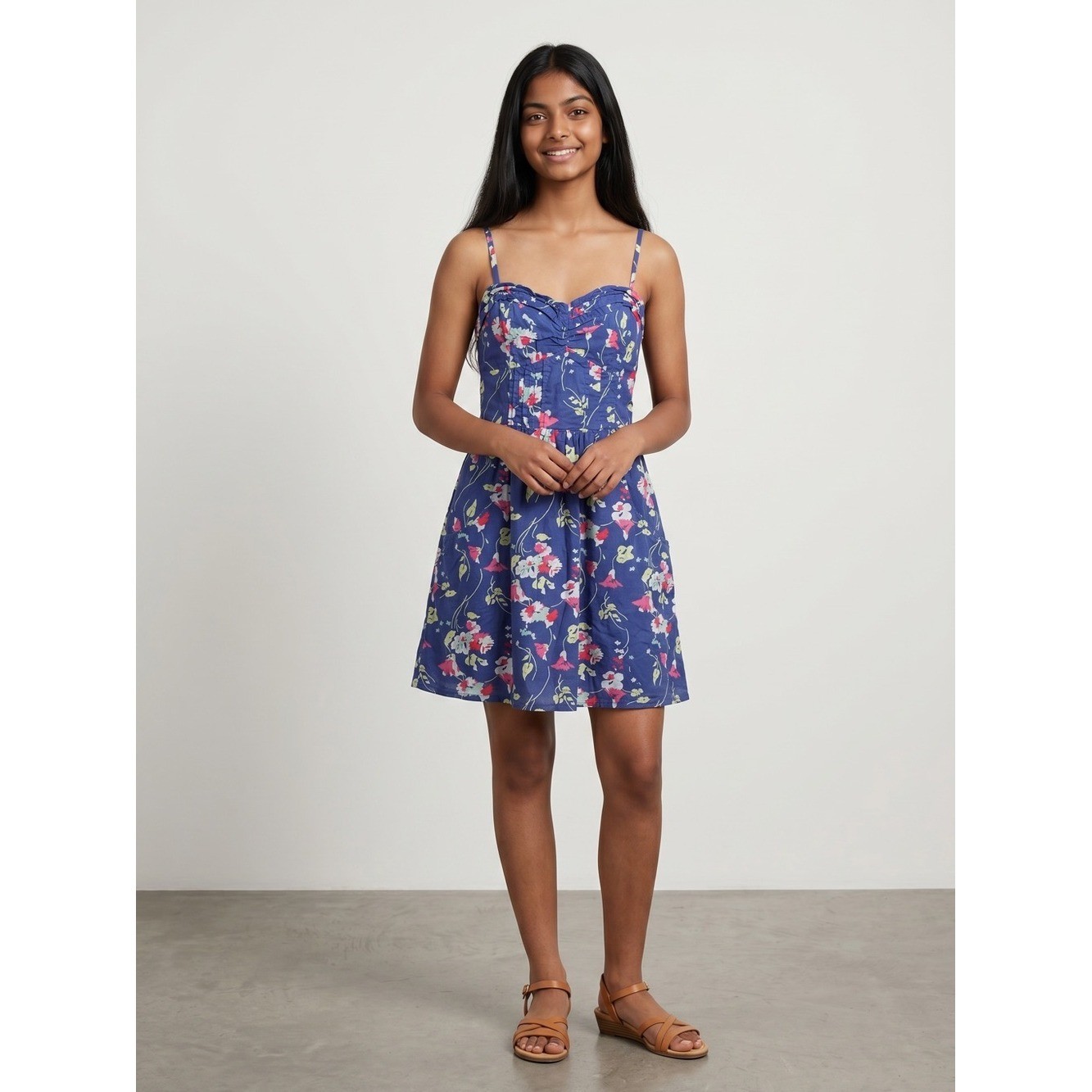 Vintage Y2K American Eagle Floral Sundress Cottagecore Blue Mini Dress Size 6