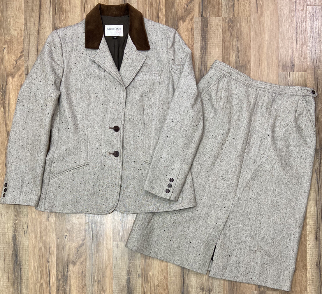 Vintage Roth-Le Cover Sport Wool Blend Skirt Suit Women’s Size 14 Brown Romania