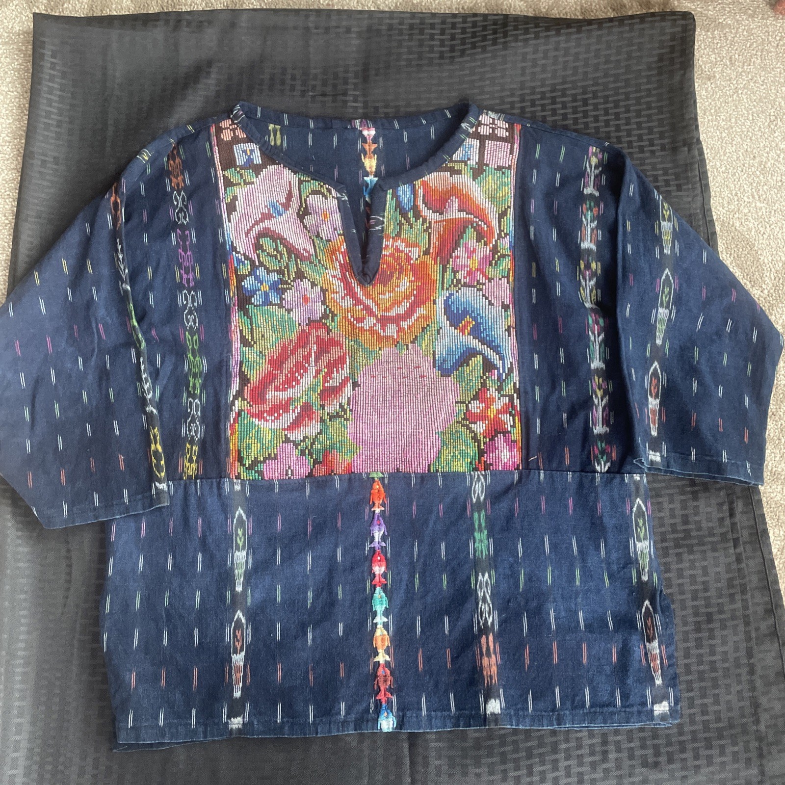 Vtg Guatemalan Huipil Blouse Floral Embroidered Needlepoint Cotton M Bohemian