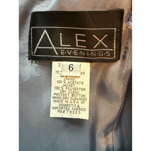 Vintage Alex Evenings 90s Y2K Slate Blue Embroidered Maxi Midi Slip Dress Gown 6
