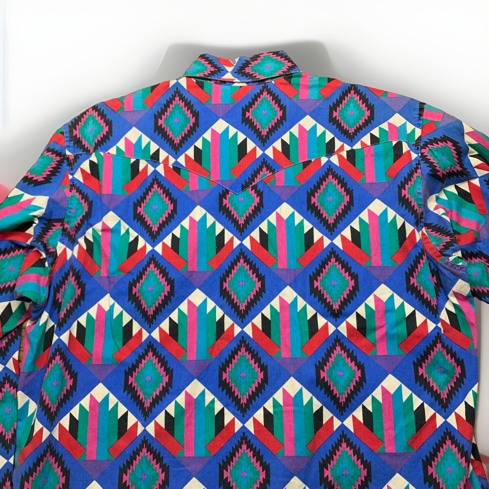 Vtg 90s Wrangler Brushpopper Western Shirt Aztec XL Tall 17 1/2 X 35 Cowboy Cut