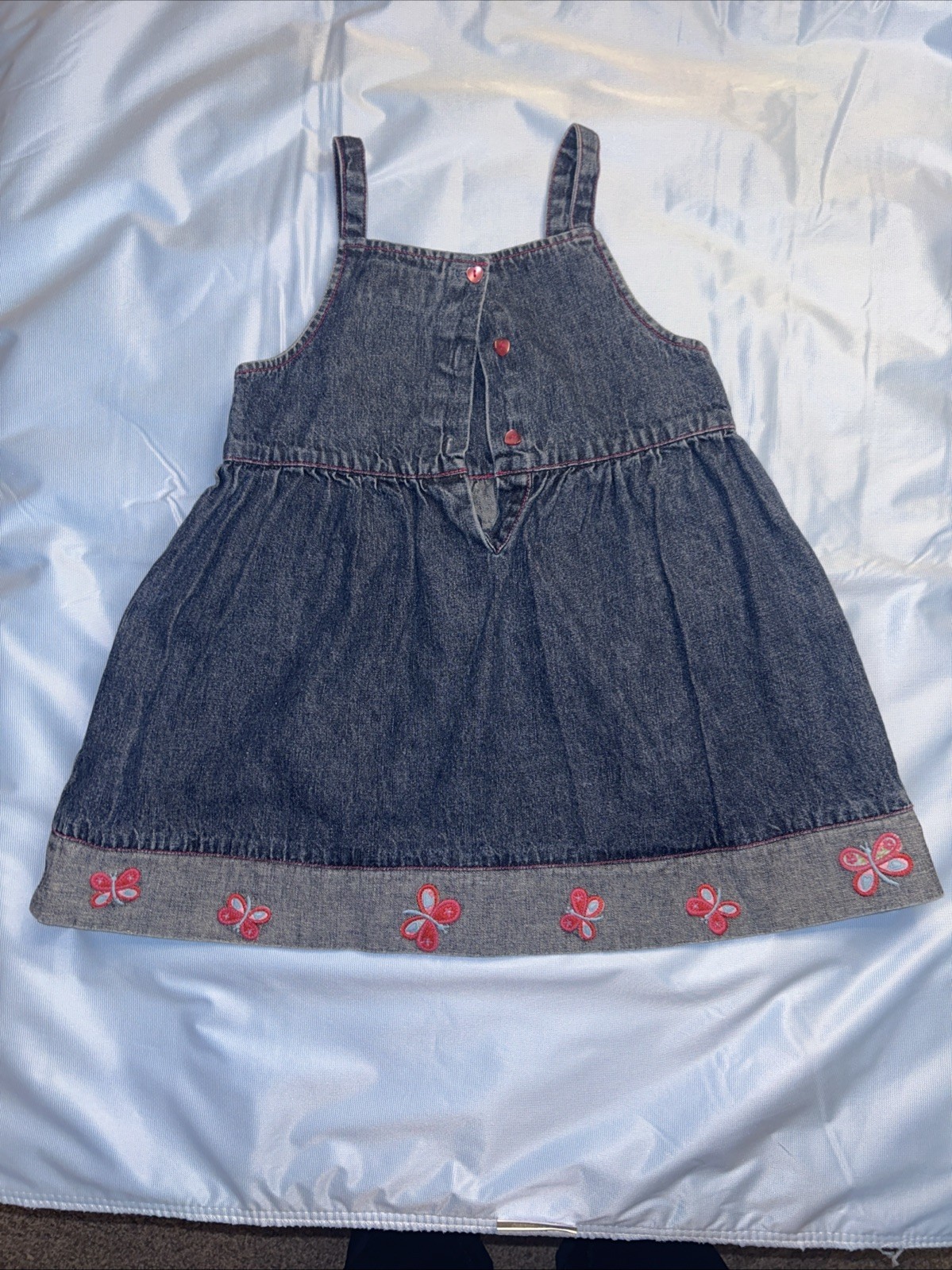 Vintage Toffee Apple Denim Dress Embroidered Heart Butterfly Girls Size 4/5