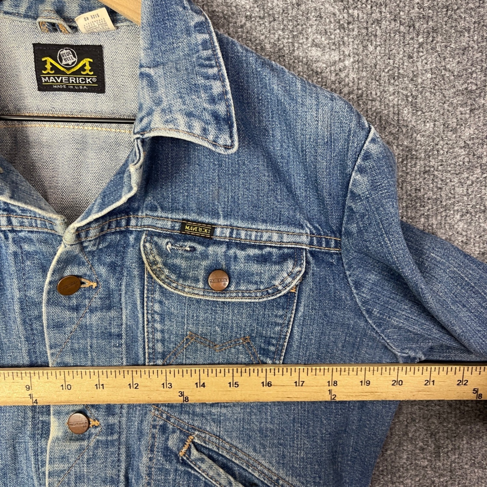 Vintage Maverick Blue Bell Denim Jacket Mens 40 Blue Distressed Made in USA 70s