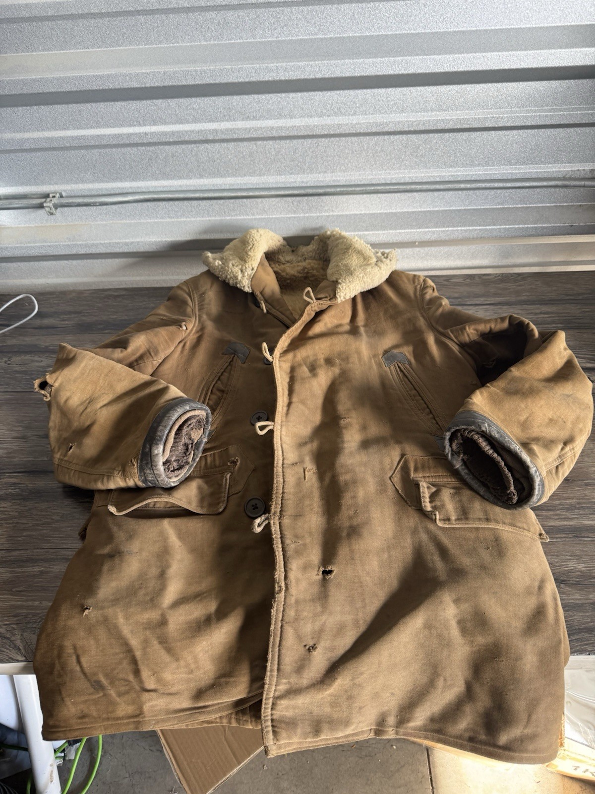 VTG Barnstormer Shawl Sherpa Jacket WWII ? Military Distressed