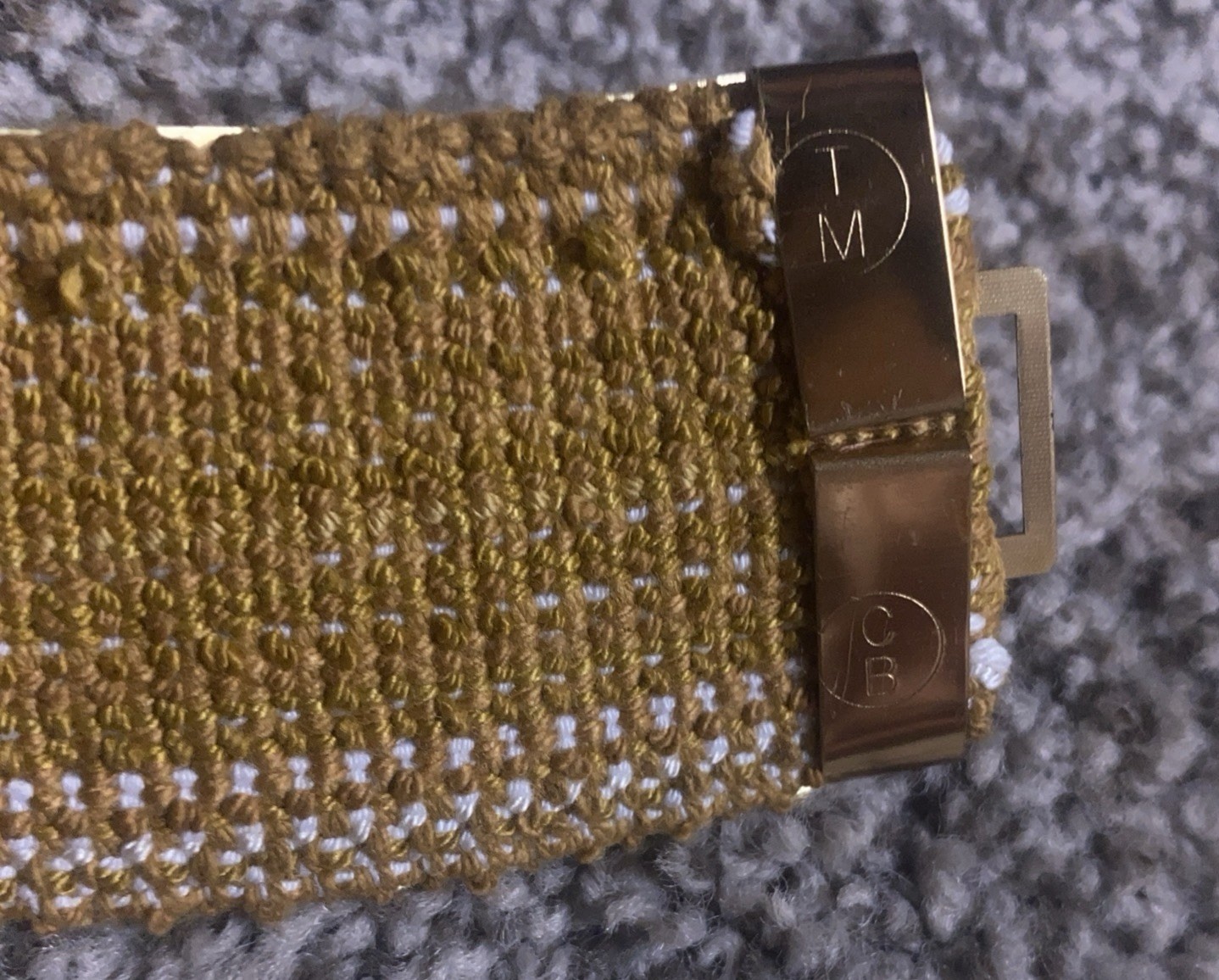 Belt 80s Gold Tone Fish Scale Stretch Seashell Buckle 22” W Elastic Tight EUC