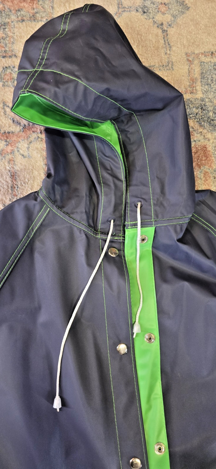 Rainskins Vintage 1980s Reversible Vinyl Rain Coat Jacket Green Blue Medium
