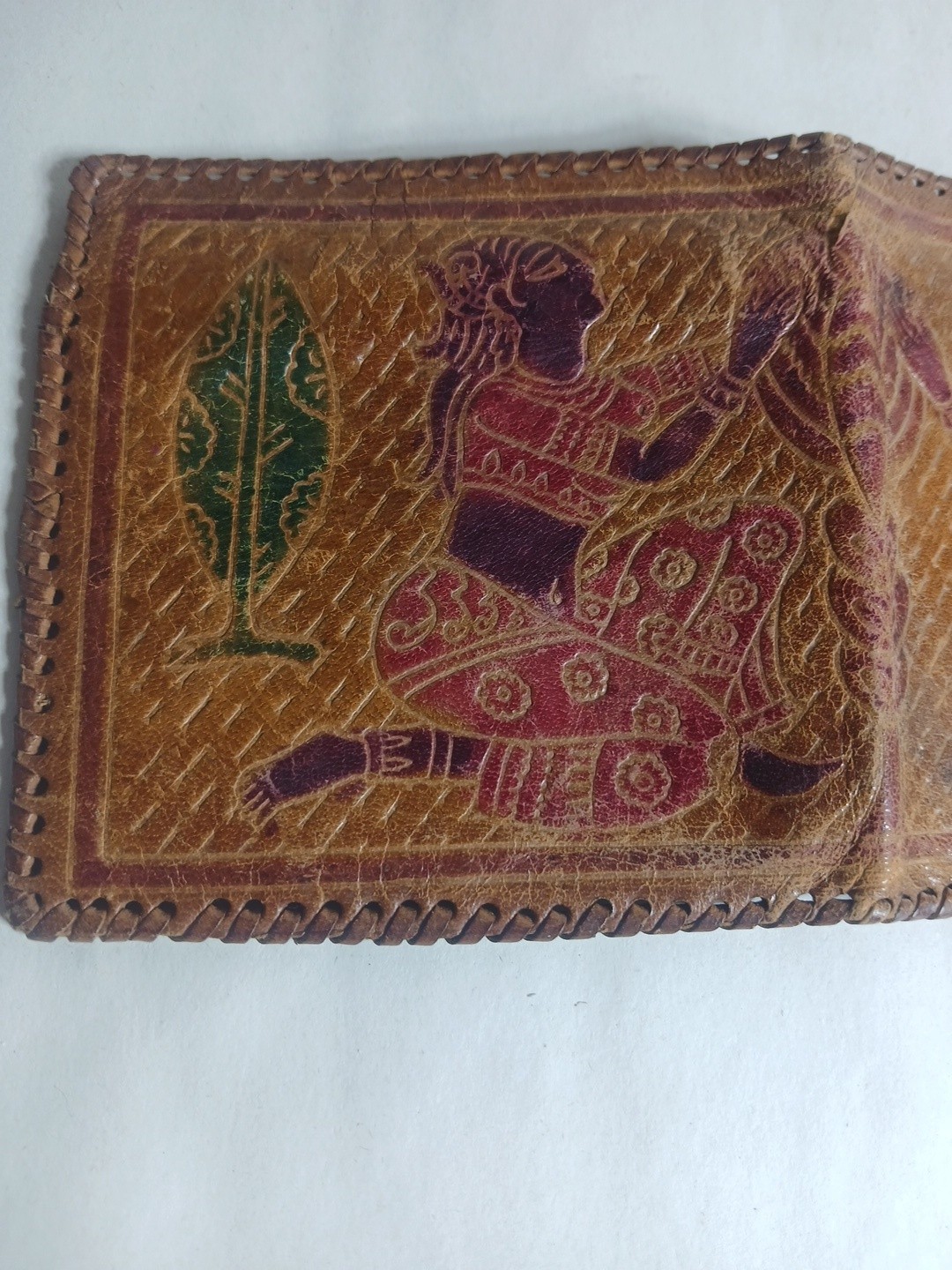 VTG Leather Wallet Embossed Women Hand Stitched India