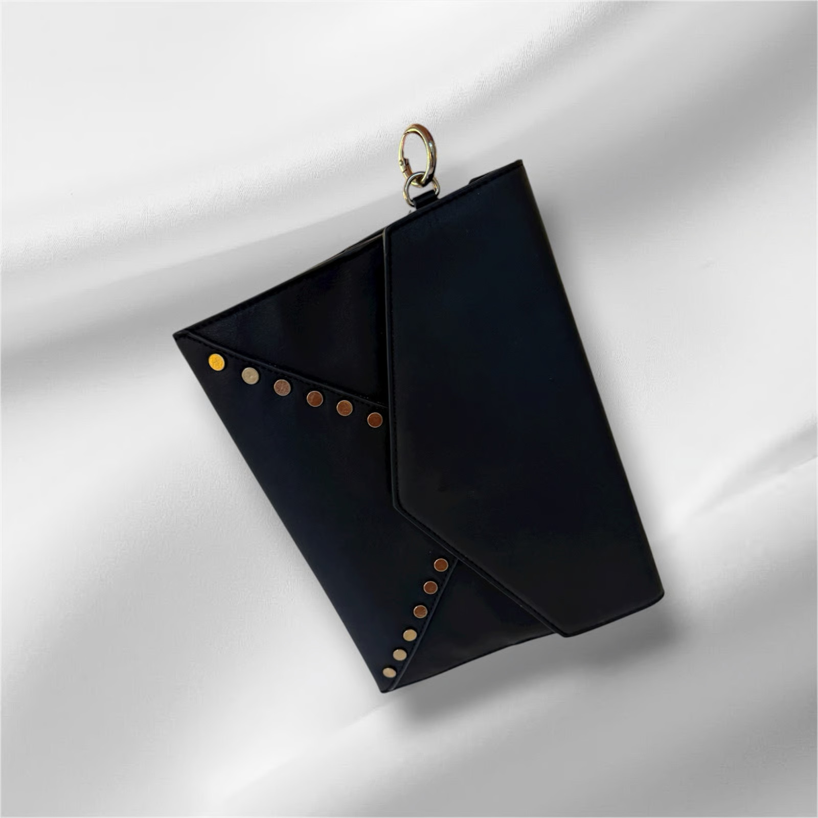 Imoshion IM Black Studded Envelope Clutch | Vegan Leather Gold Accent Bag