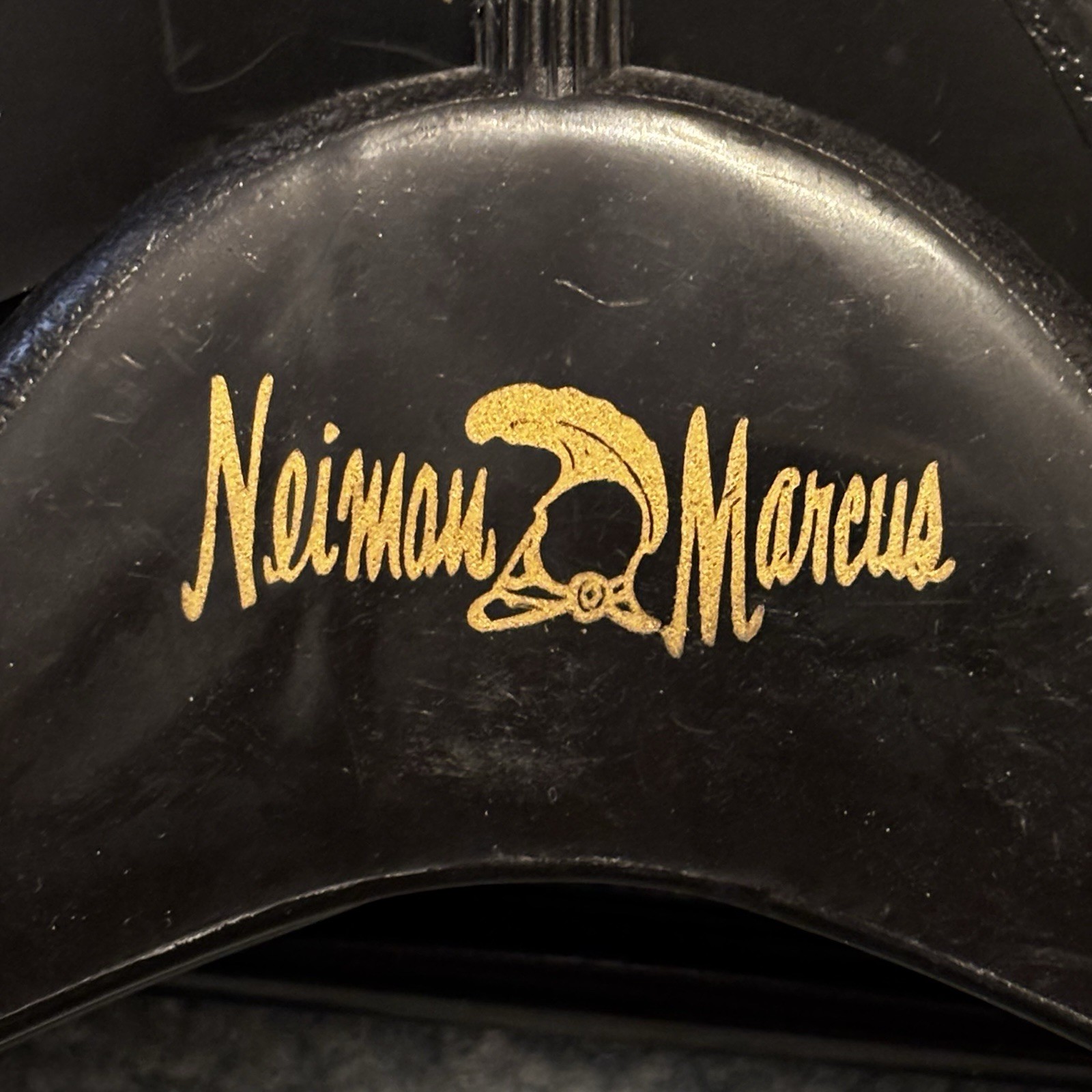 Vtg Neiman Marcus Black Plastic Suit Hangers Gold Logo Metal PRICE PER HANGER